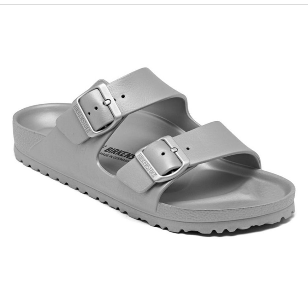 NIB Birkenstock Arizona EVA metallic silver 41/10 waterproof unisex made Germany